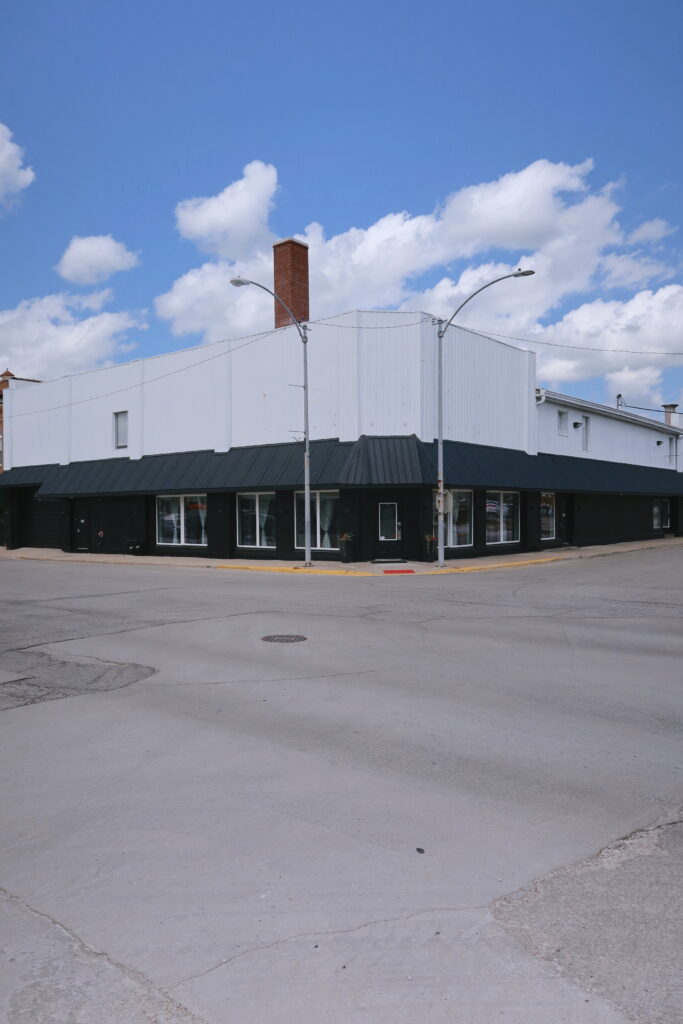 Exterior view of Meks on Main event venue on Main Street in Monmouth, Illinois.