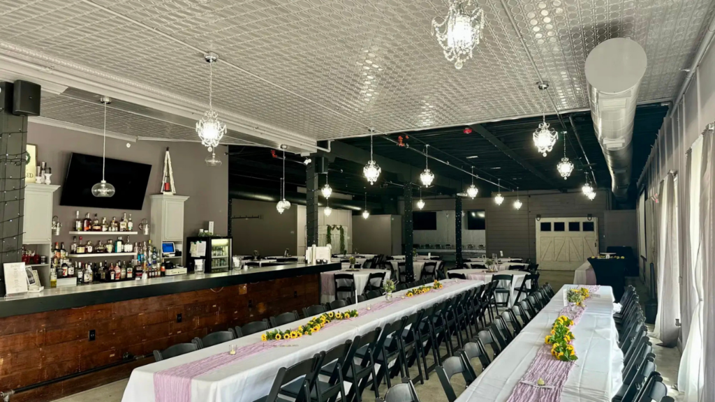 Custom wedding ceremony and reception layouts at Meks on Main venue in Western Illinois