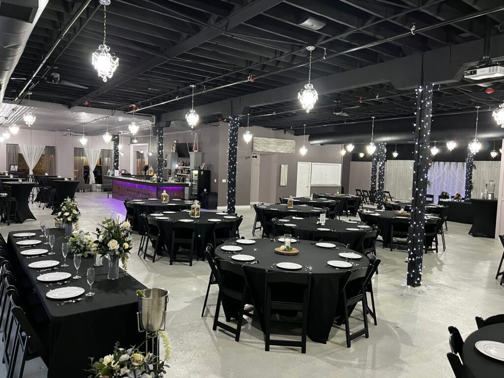 Custom wedding ceremony and reception layouts at Meks on Main venue in Western Illinois