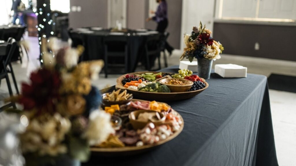 Wedding reception setup with vendors inside Meks on Main in Monmouth Illinois